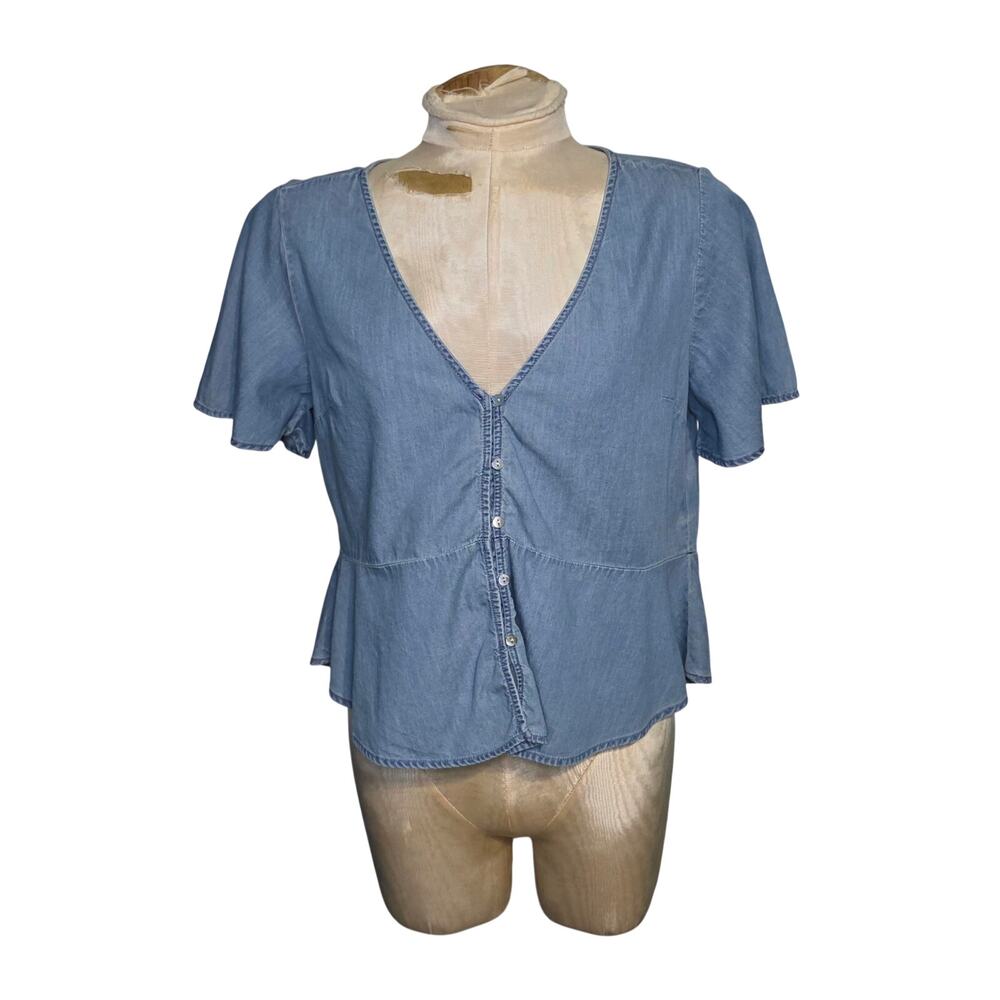 Express Denim Blue Button Peplum Top Size Small